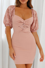 Leila Lace Puff Sleeve Twist Bodice Dress Blush