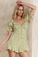 Keep Dreaming Puff Sleeve Frill Romper Floral Green