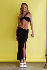 Taliah Front Split Midi Skirt Black