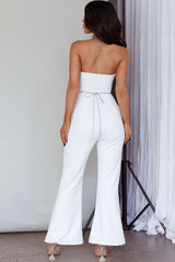 Nohemi Strapless Diamante Jumpsuit White
