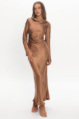 Loveland Cowl Back Midi Dress Brown