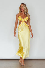 Stole My Heart Frill Trim Maxi Dress Yellow