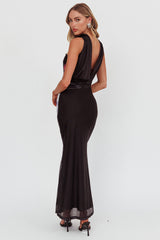 Damsel Reverse Halter Mesh Maxi Dress Flower Black