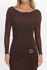 Lyssia Cowl Neck Waist Sash Maxi Dress Chocolate