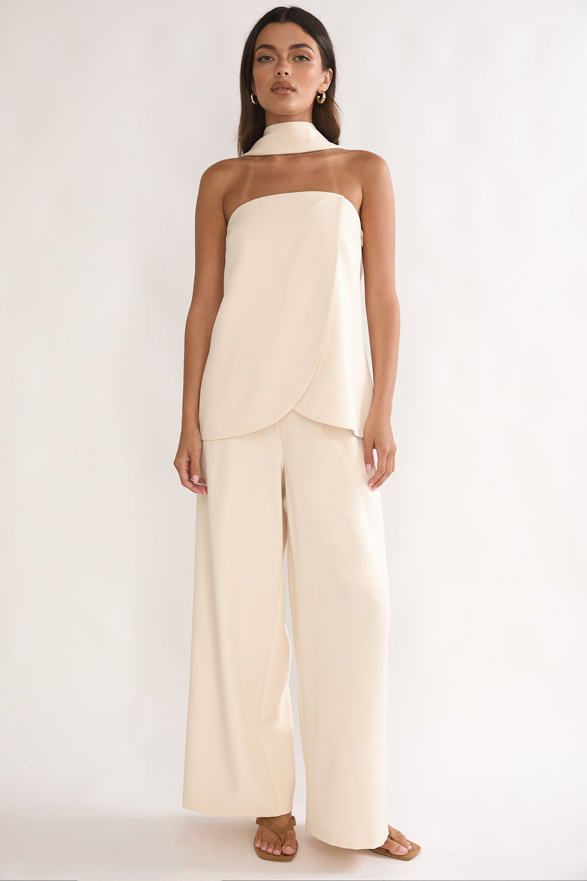 Florene Strapless Split Scarf Pants Vanilla