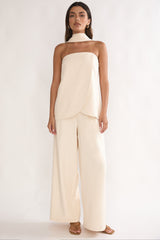 Florene Strapless Split Scarf Pants Vanilla