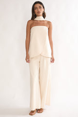 Florene Strapless Split Scarf Pants Vanilla