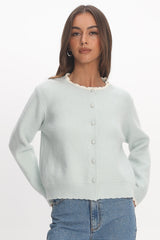 Aurore Scalloped Edge Knit Cardigan Baby Blue