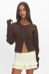 Karisa Zipper Hem Knit Top Mocha