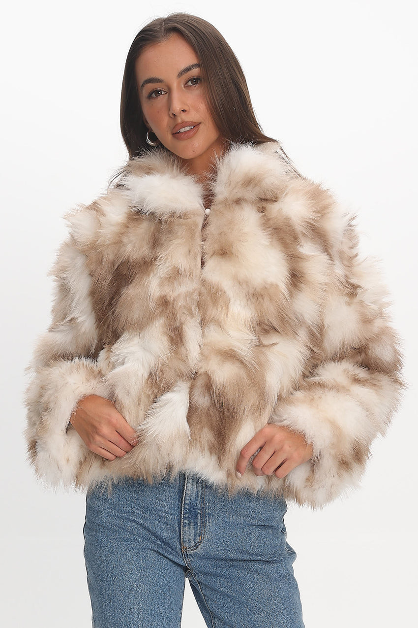 Moving On Faux Fur Coat Beige