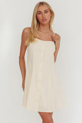 Fianna Button Front Godet Mini Dress Cream