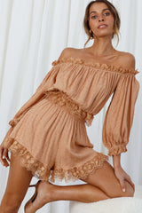 Romilly Scalloped Lace Trim Shorts Tan