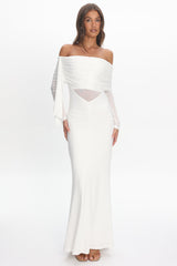 Marlowe Off-Shoulder Sheer Waist Maxi Dress Off White