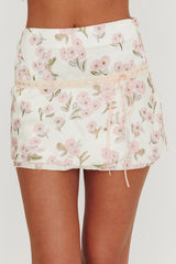 Tiya Lace Trim Mini Skirt Floral Pink