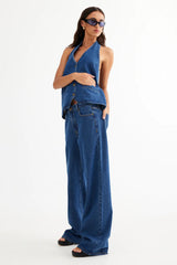 LIONESS Hills Halter Top Dark Denim