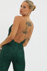 Midnight Kiss Sequin Jumpsuit Hunter