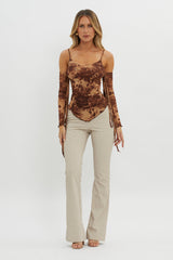 Elektra Off-Shoulder Mesh Top Brown