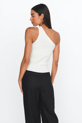 Channy One-Shoulder Ribbed Top White