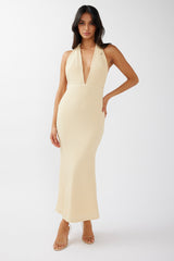 Mayah Halterneck Maxi Dress Textured Lemon