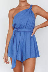 Summer Lover One-Shoulder Romper Blue