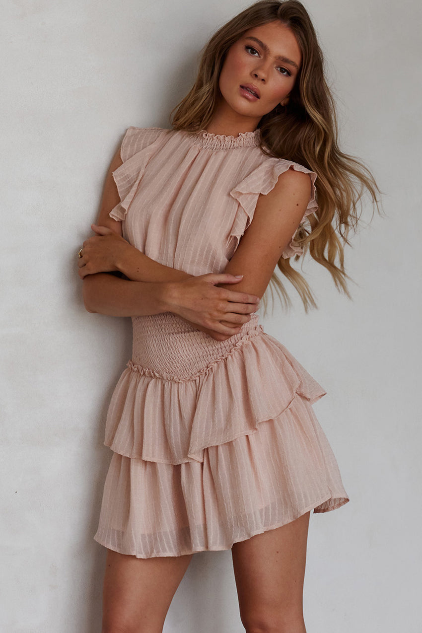 San Jacinto Ruffle Shoulder Mini Dress Blush