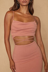 Crazy In Love Cowl Neck Cut-Out Waist Midi Dress Peach