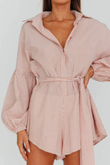 Daytona Beach Long Sleeve Shirt Romper Terracotta Stripe