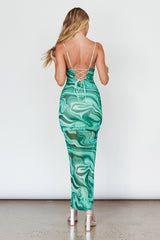 Love In Miami Lace-Up Back Maxi Dress Marble Green