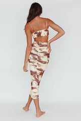 Palermo Cut-Out Midi Dress Printed Brown
