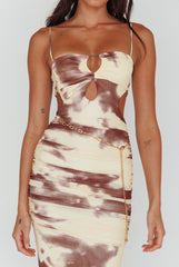 Palermo Cut-Out Midi Dress Printed Brown