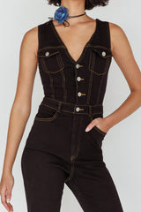 Jazelle Button Front Jumpsuit Black