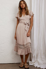 Zephyr Waist Tie Midi Dress Mocha