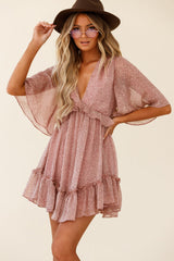 Flissy Angel Sleeve Cut-Out Babydoll Dress Leopard Print Blush