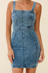 Shalom Structured Bodycon Dress Washed Blue