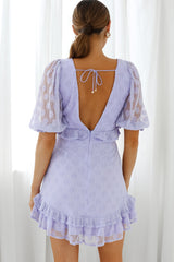 Katherine Puff Sleeve Floral Lace Frill Dress Lavender