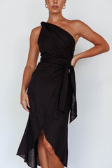 Island Time One-Shoulder Midi Dress Black