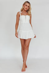 Kelsie Tied Shoulder Eyelet Mini Dress White