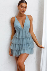 Auguste Tiered Frill Mini Dress Blue