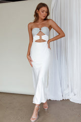 L'Amore Cut-Out Bodice Midi Dress Silver/White
