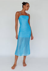 Lazy Daisy Flower Strap Midi Dress Blue