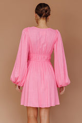 Carnivale Balloon Sleeve Ruffle Mini Dress Pink