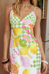 Jaya Floral A-line Maxi Dress Checker Lime