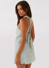 Keira Linen Micro Mini Dress - Blue Choc Stripe