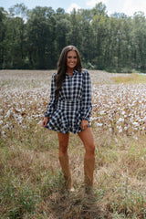 Wren Plaid Ruffle Mini Dress-Grey