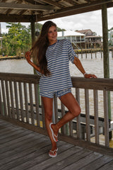 Marina Striped Shorts Set-Dusty Blue
