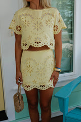 Eyelet Skirt Set-Yellow