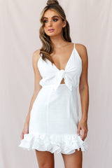 Richel Tie-Knot Bust Frill Hem Dress White