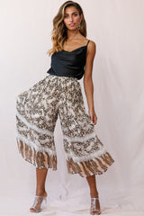 Gemini Accordion Pleat Wide Leg Pants Brown Leopard