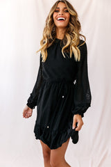Tracee Open Black Ruffled Hemline Dress Black Tall