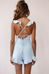 Jojo Thin Stripe Ruffle Strap Romper Blue